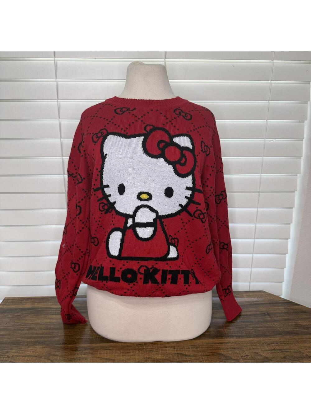 Hello Kitty Red Knit Sweater Juniors Medium